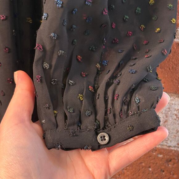 Anthropologie Audrey Clip Dot Black Rainbow Flecked Shirtdress 8 No Slip Sheer - Picture 9 of 13